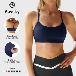 Aoysky Womens Y Back Racerback Sports Bras Padded Low Impact Spaghetti Thin Strap Wireless Scoop Neck Workout Yoga Athletic Top