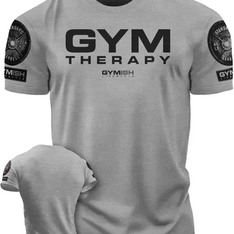 055. Gym Therapy Funny Motivational Workout Gym T-Shirt for Men Fitness Top