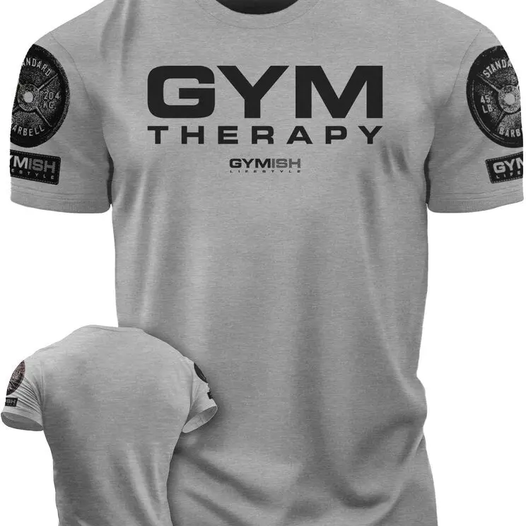 055. Gym Therapy Funny Motivational Workout Gym T-Shirt for Men Fitness Top