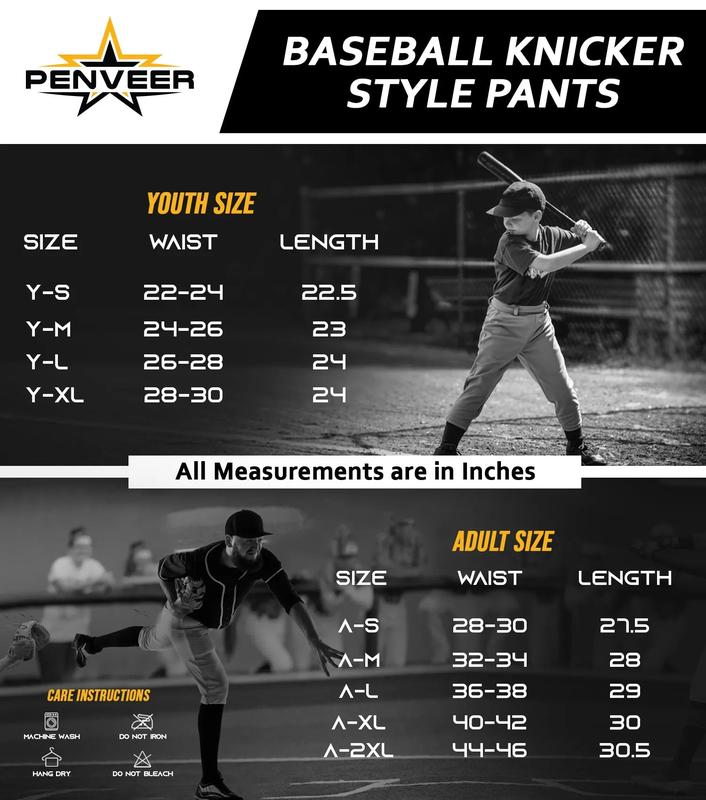 Penveer Knicker Style Adult Baseball Pants with Durable Snap Zip, Elastic Bottom Mens Baseball Pants (Black) Athletic Stretchable High Waisted Athletic