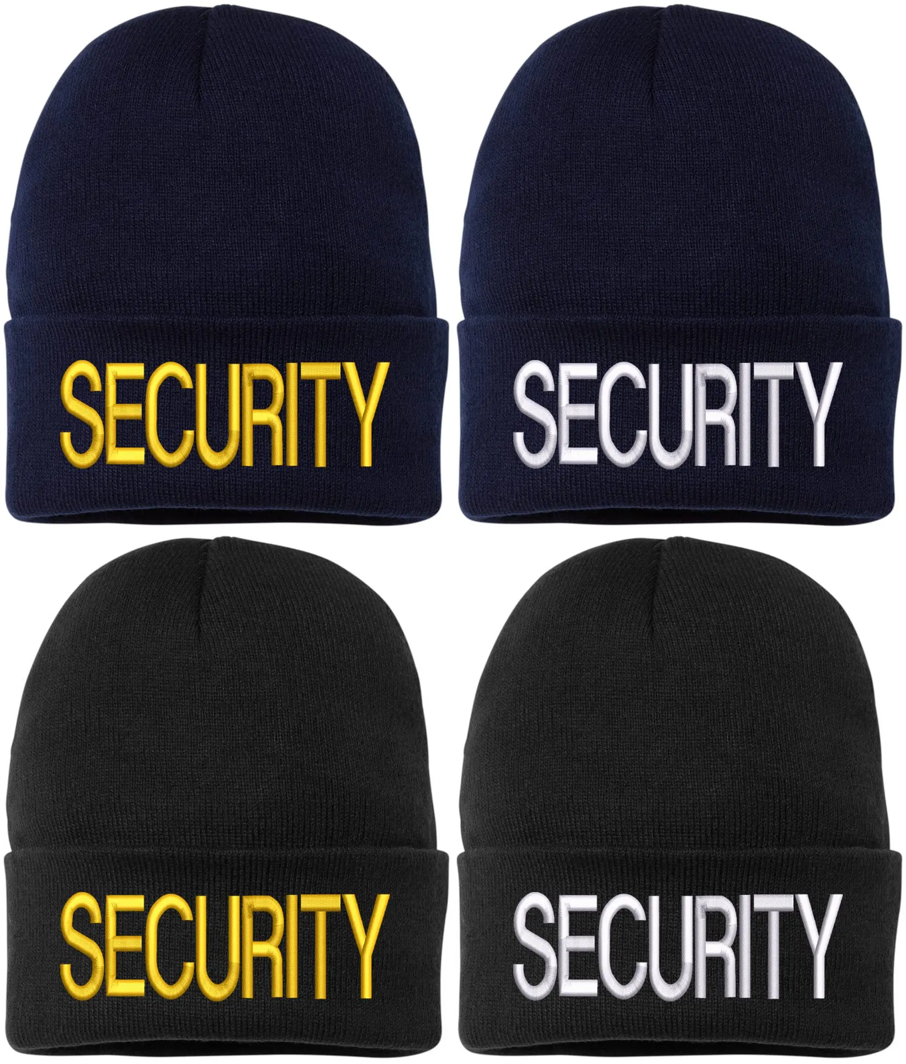 Security Fleece-Lined Beanie, Large Embroidery Watch Cap for Security Guards, Watchmen, Skiing, Snowboarding & Outdoor Activities, Water-Repellent, Polyester Fleece, 100% Acrylic, Adults, Knitted, Officers
