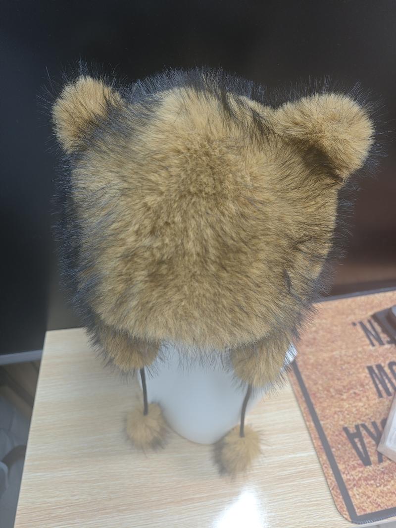 Raccoon Tail Winter Hat with Detachable Fluffy Earmuffs, Y2K Faux Fur Cozy Mood Hat, Hypoallergenic & Machine Washable for Cold Weather, Outdoor Wear, Street Style & Casual Outfits