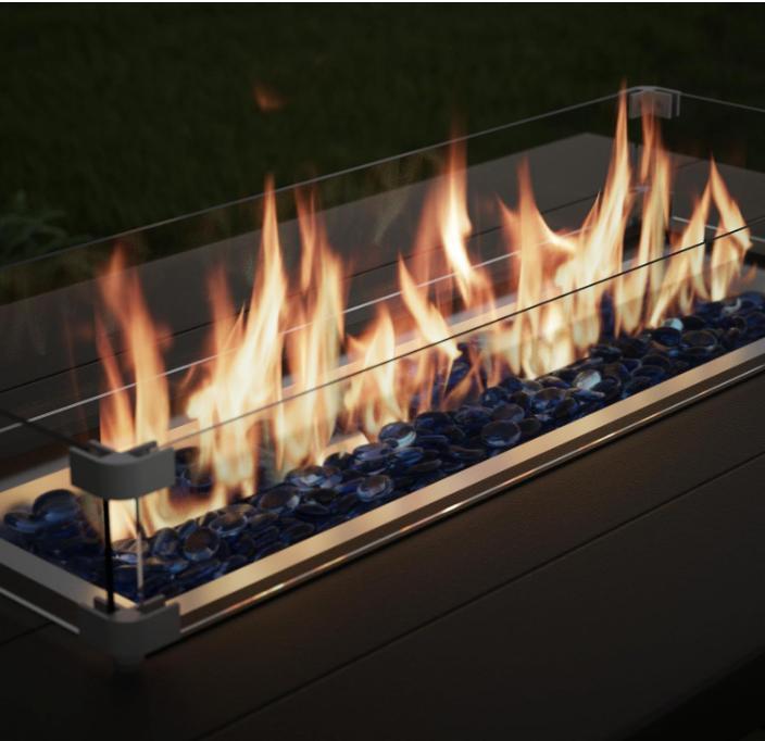 [only wind guard] Kullavik 31.1x11x4 Inch Thick Tempered Glass Wind Guard (Gray) - Protective Wind Resistant Panel for Propane Fire Pit Tables with Hard Corner Bracket & Easy to Assemble