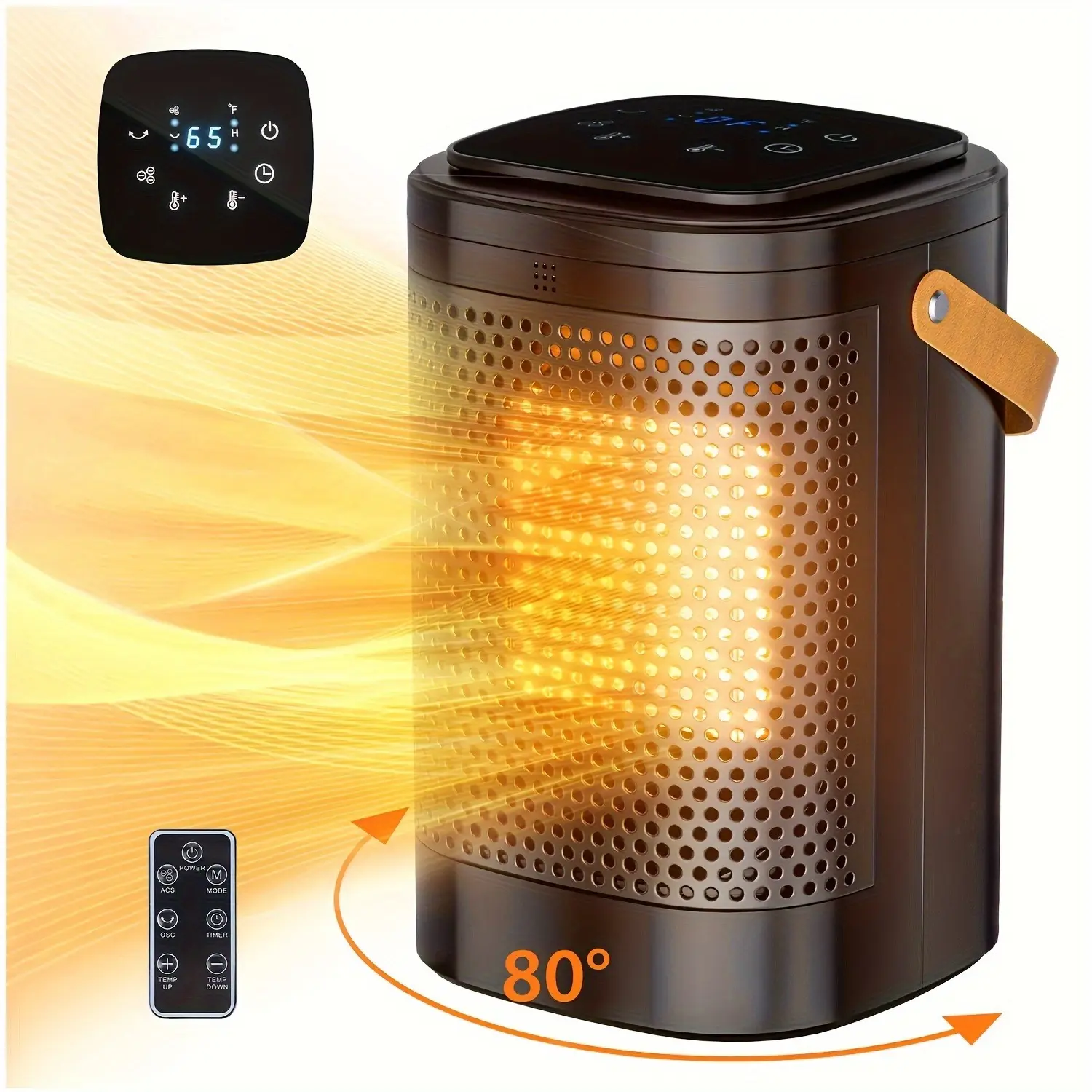 Space Heater Indoor & Patio Heaters, Portable 1500W Electric Heaters with Thermostat & 12H Timer, Multi-Modes, 80° Oscillation, Overheat Protection, PTC Fast Heating for Patio, Office, Bedroom & Household Use