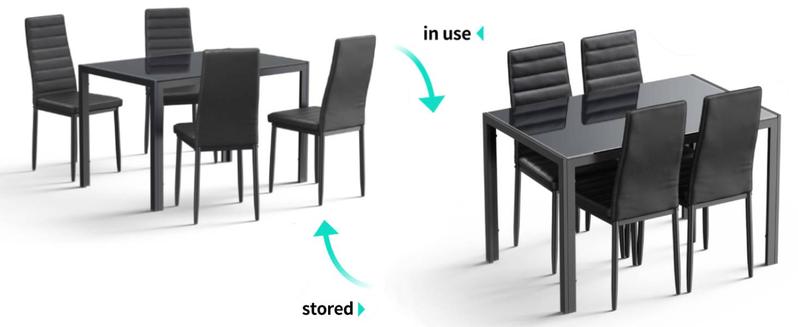 【2 Packages Shipping】Gizoon 3/5/7 Piece Glass Dining Table Set, Kitchen and Chairs for 2/4/6, PU Leather Modern Room Sets for Home, Kitchen, Living Room, Apartment Furniture