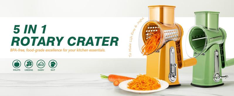 Retro 5-Blade Vegetable Chopper – Effortless Slicing, Grating & Dicing! Stainless Steel Kitchen Shredder Utensils with Rotary Cutter