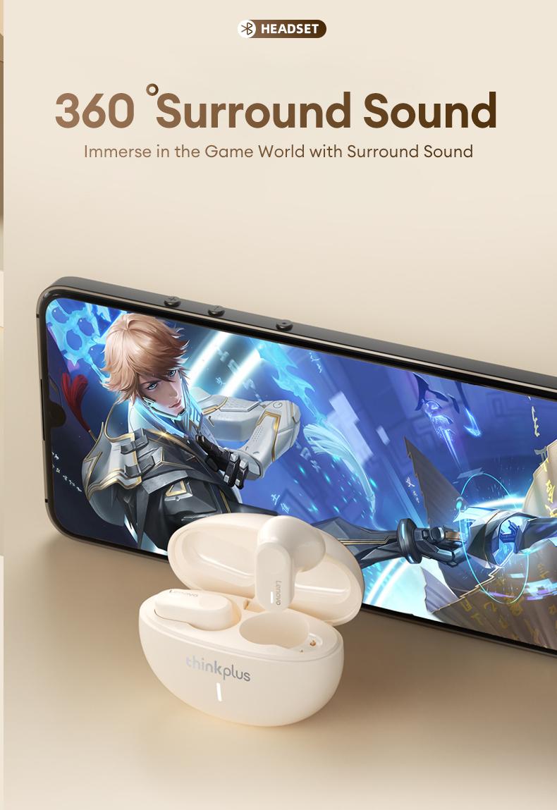 Lenovo LP19 In-Ear Wireless Earbuds with Bluetooth 5.1 for Faster, More Stable Connection, 360° Surround Sound, Hi-Fi Audio Quality, Smart Compatibility, Wireless Headphones for Music & Phone Calls