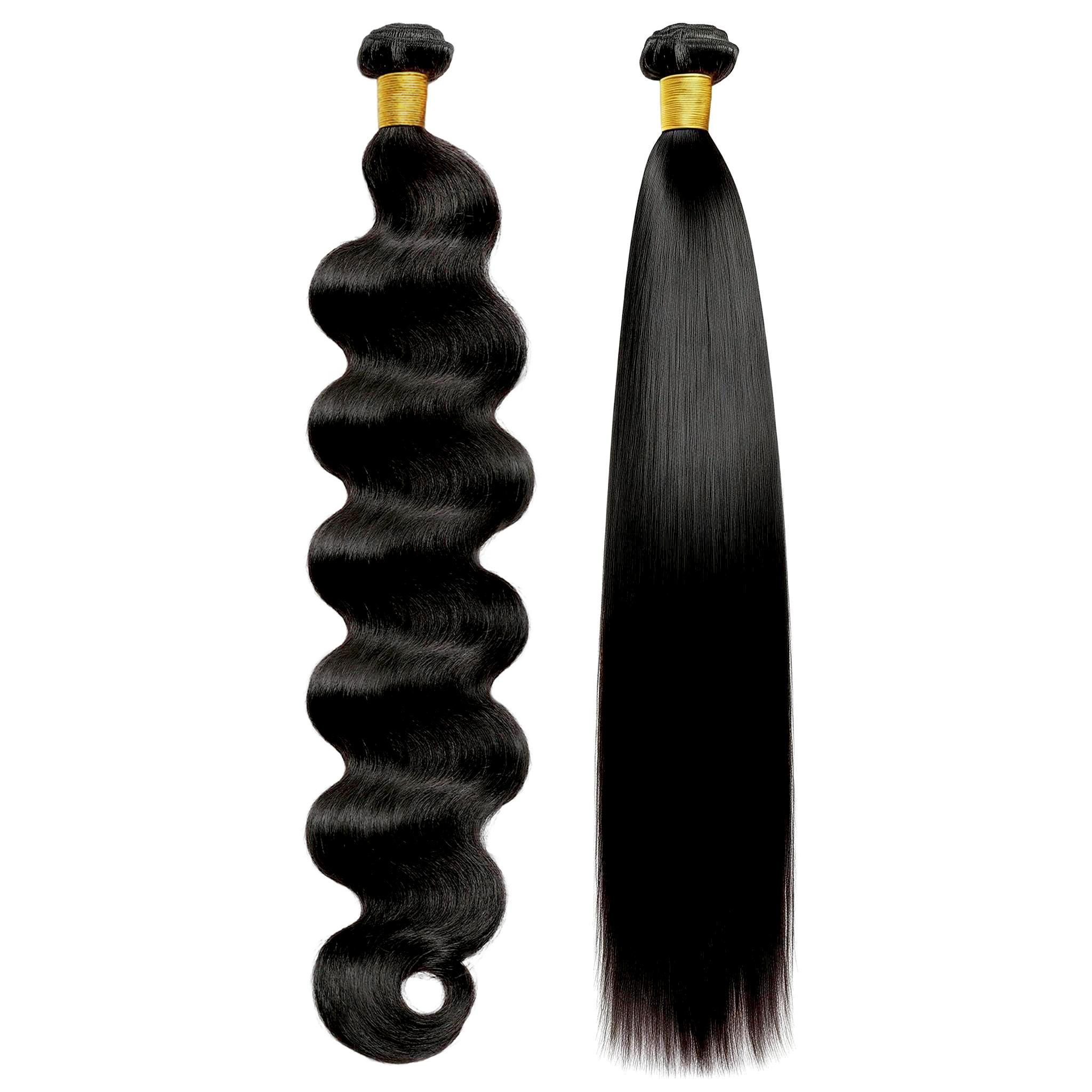 Vinisay 12A Human Hair Bundles Body Wave Straight Bundles Human Hair 100% Unprocessed Brazilian Virgin Hair Quick Weave Sew in Extensions Natural Black