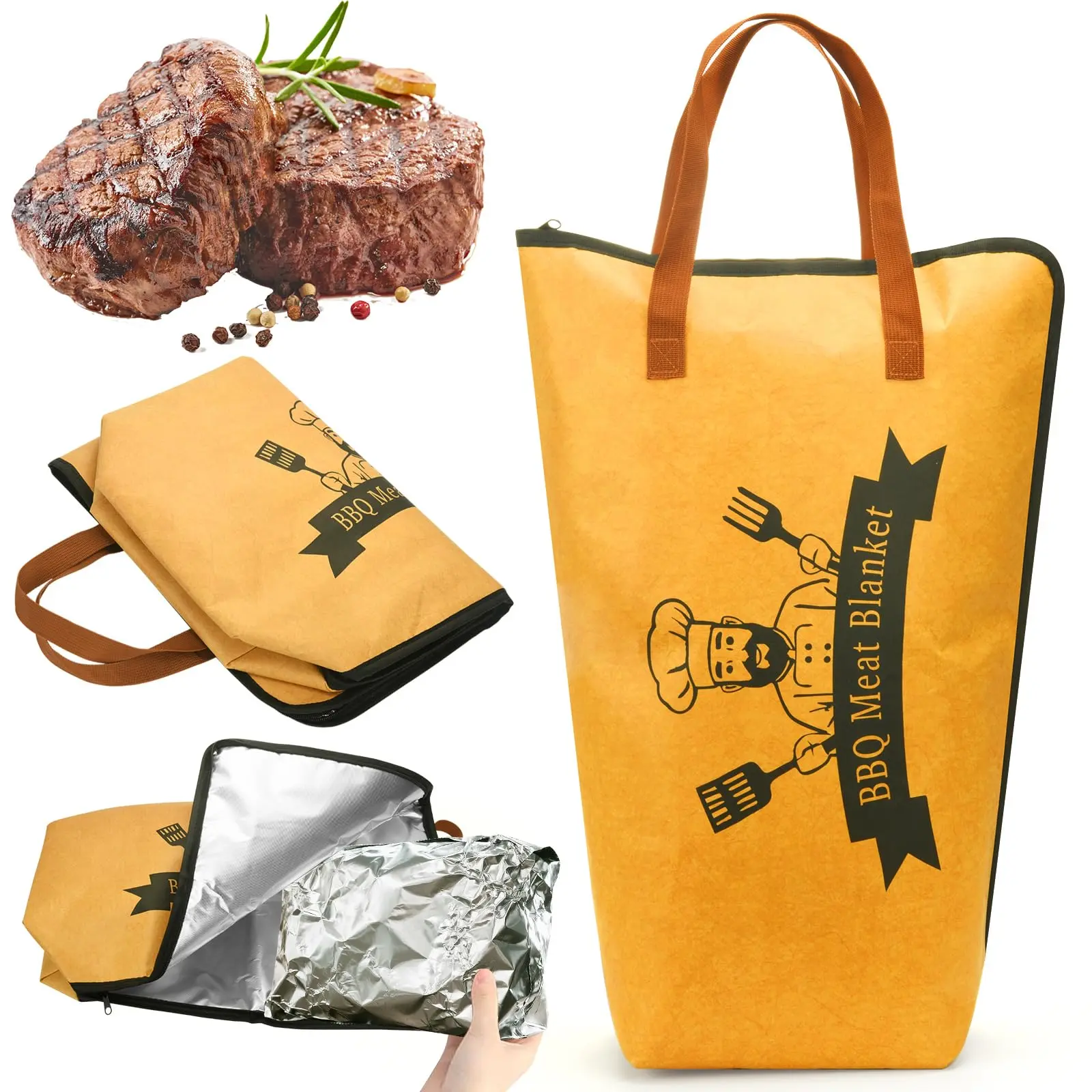 BBQ Blanket for Resting Meat Bag 21" Brisket Blanket Barbecue Tool Sets with Wide Mouth Large Beef Compatible Barbecue Smoker Accessories Grill Meat Insulated Reusable Resting Smoke Bag Cooking Gift