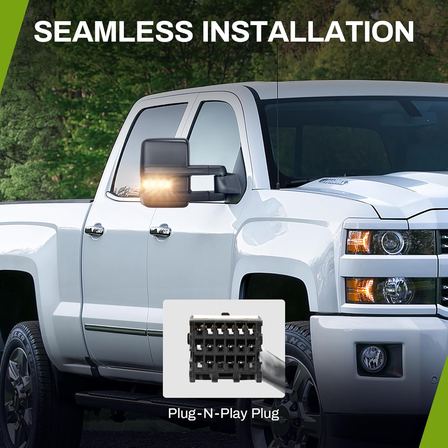 YITAMOTOR Towing Mirrors Compatible with 2014-2018 Silverado Sierra 1500 2500HD 3500HD Power Heated Smoke LED Turn Signal Manual Telescoping Folding Clearance Light Reverse Light Black Housing