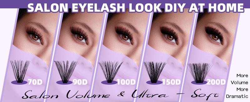 B&Q 200D Kit l Dramatic Soft Mega Volume Lashes,D-Curl, Updated Silk Protein Material Clusters,DIY Lashes Extension, Week Long Lasting Valentine Gif