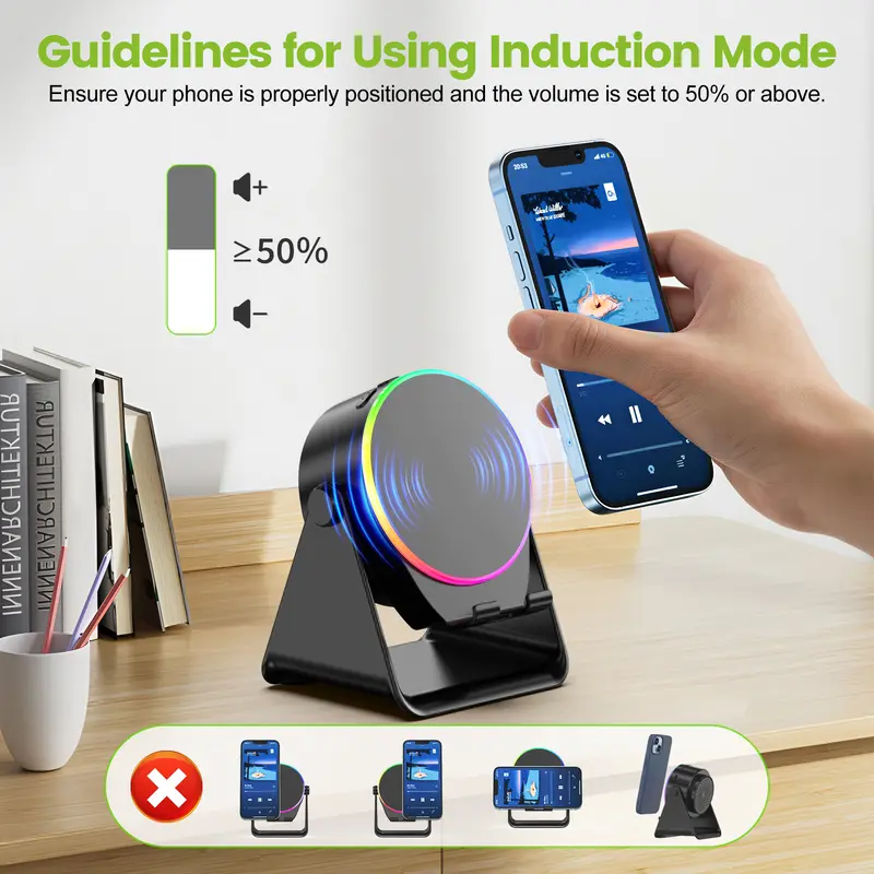 Dohelly 5-in-1 Wireless Induction Sensor Stereo Speaker System - 360° Rotatable Stand with LED, Sound Machine, Universal Charger for Smartphones, Audios, Surround Sound, Portable Home & Travel Gadget Dohelly 5-in-1 Wireless Induction Sensor Stereo Speaker System - 360° Rotatable Stand with LED, Sound Machine, Universal Charger for Smartphones, Audios, Surround Sound, Portable Home & Travel Gadget