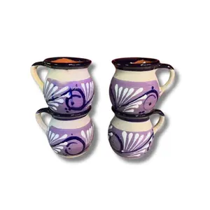 Purple Ceramic Mexican Artisan Coffee mugs - Set of 4 Cups