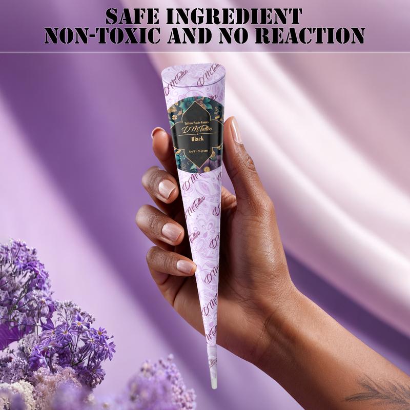 DIY Tattoo Stencil Kit 3 Tattoo Cones Set with Gloves Cotton Swab for Women Men Kids Party Gifts Long Lasting Body Art Designs