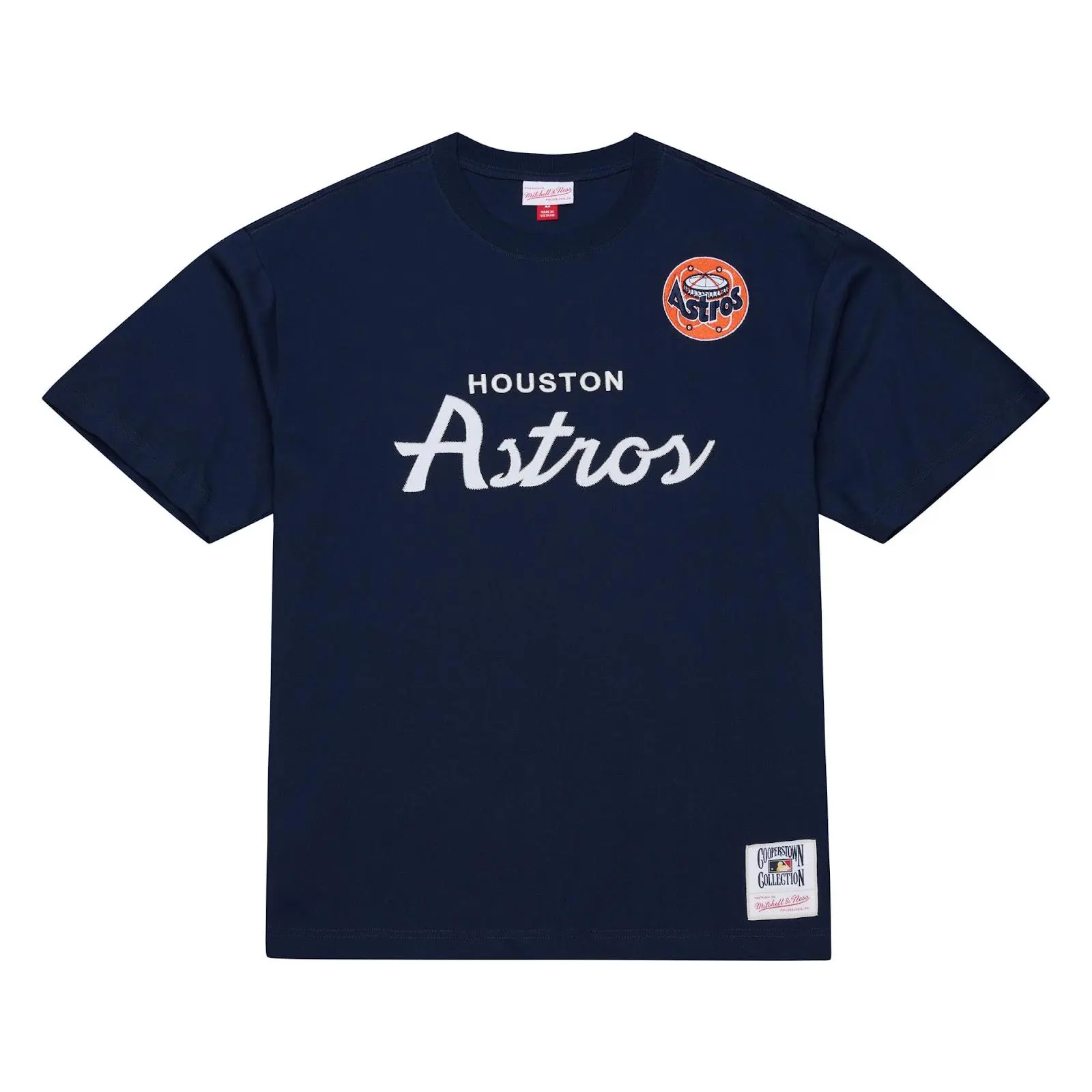 Houston Astros Navy Head Coach T-Shirt MLB Throwback Tee Graphic Vintage Fan Gear Mitchell & Ness