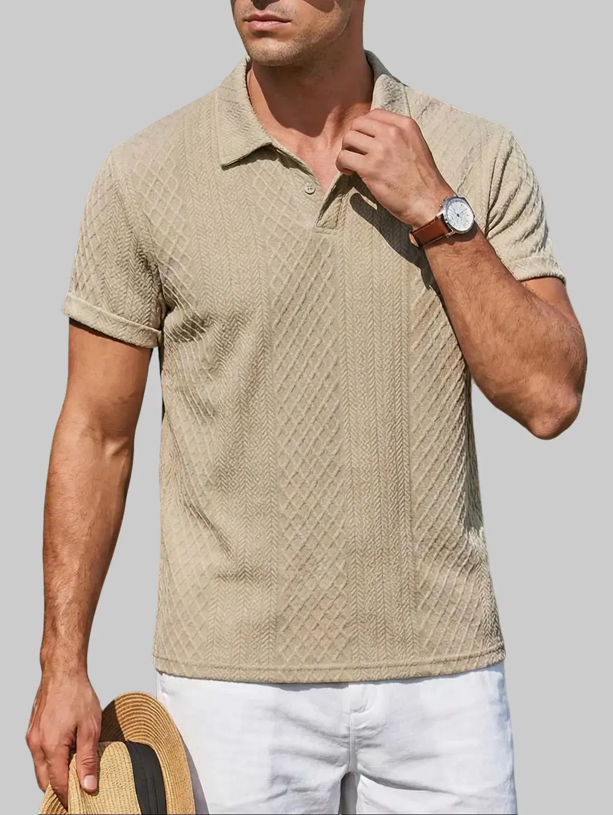 Z ZAFUL SPORTS Men's Stylish Smart Casual Polo Shirt | Textured Geometric Plaid Polyester T-Shirt with Regular Fit & Short Sleeves, Menswear, Top, Classic, Textured Embellished