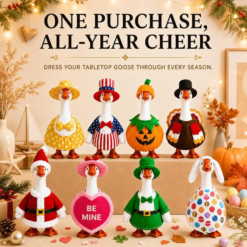 Soft Felt Mini Costumes 8-Pack 7in Desk Goose Wear Set, Holiday Decoration Outfits for Garden Porch Goose Figurine, Halloween-Christmas Themed DIY Gift