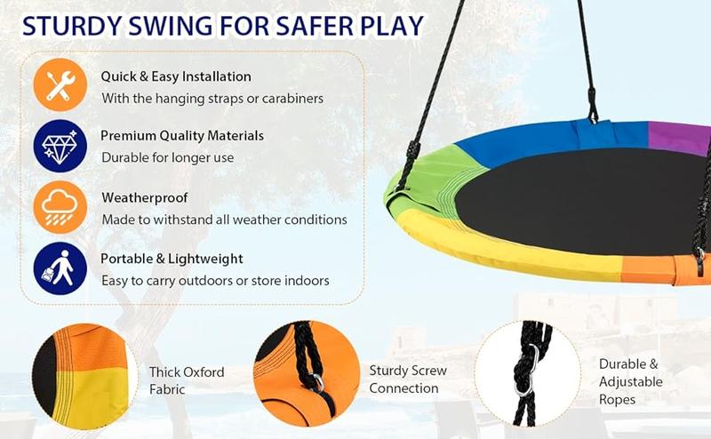 Costzon 40" Waterproof Saucer Tree Swing Set, Indoor Outdoor Round Swing with Adjustable Hanging Ropes, Safe and Sturdy Swing,Father's Day Gift