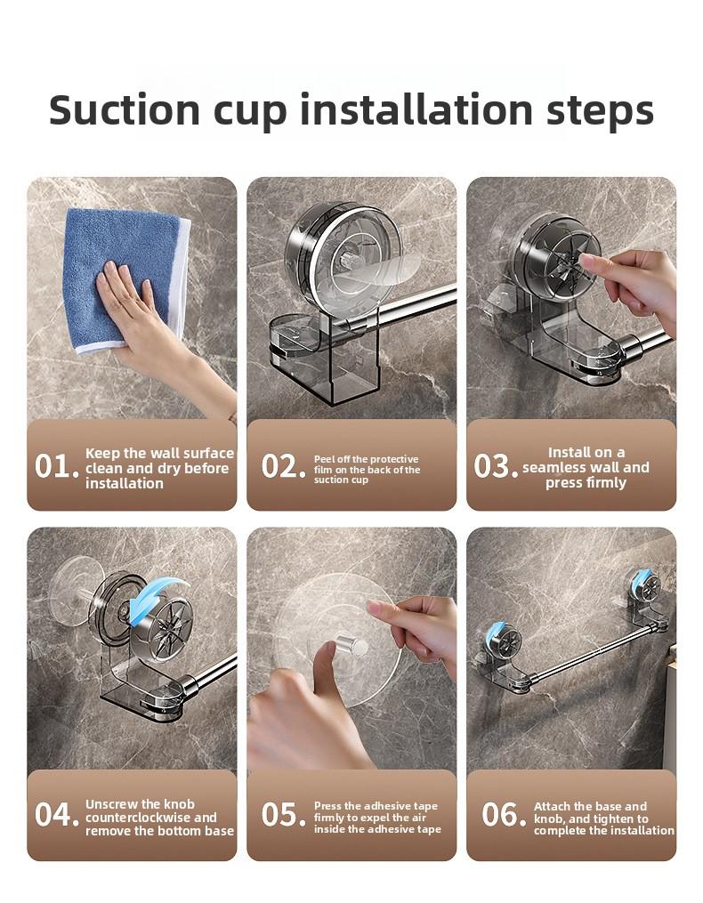 Stainless Steel Suction Cup Towel Rack No-Drill Adjustable Bathroom Kitchen Storage Shelf Toilet Bath Slipper Rack Shower Curtain Rod