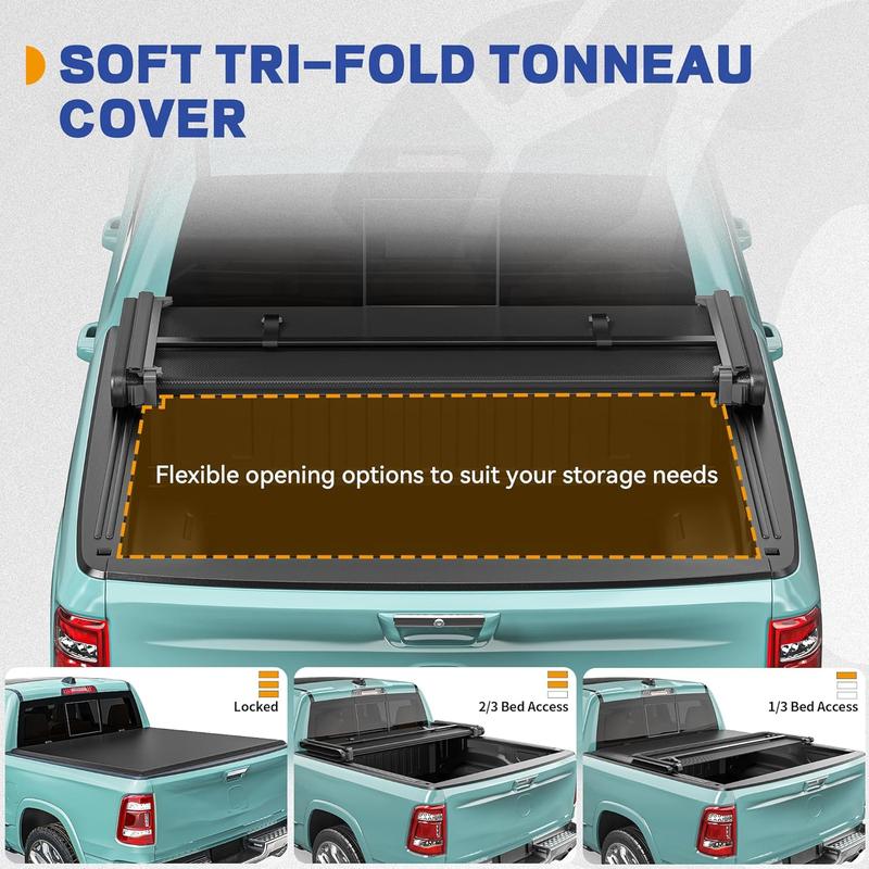 OEDRO Soft Tri-Fold Truck Bed Tonneau Cover Fit for Chevy Colorado/GMC Canyon 2015-2025 5.2 ft Bed Protection Easy Install Secure Cargo Space