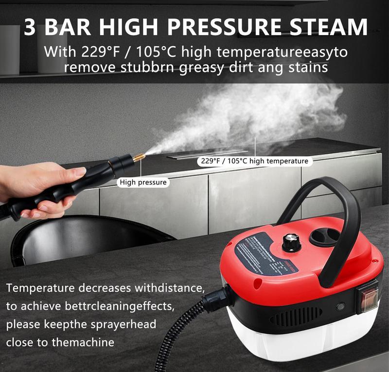 2500W handheld steam cleaner, high-temperature and high-pressure steam cleaner with Multi-Surface Application, portable car Cleaner with Brush Heads , suitable for kitchen grease, car detailing, and bathroom furniture cleaning