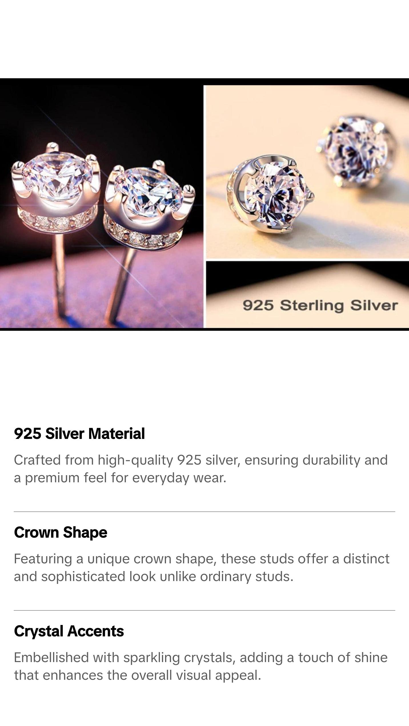 925 Silver Crown Studs