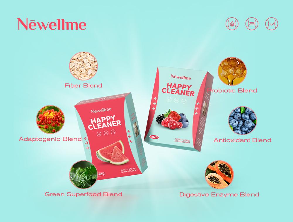 NEWELLME Happy Cleanse - Superfood Powder/Probiotics/Digestive Enzymes/Moringa - Supports gut health - Boosts immunity, Healthcare Dietary