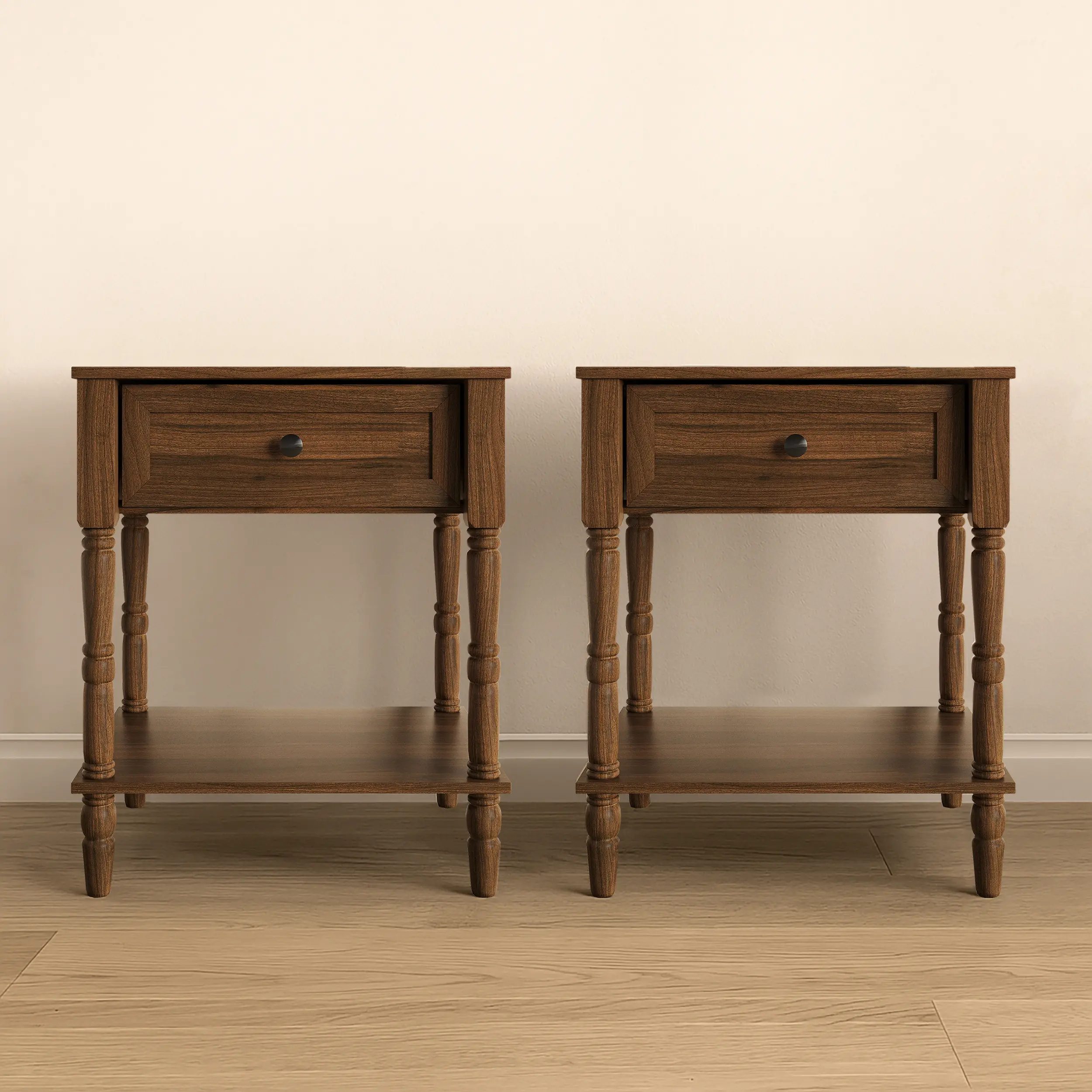 Favorer Ruston 2-Piece Vintage Bedroom Nightstands - Rich Woodgrain Finish, Compact Rectangle Indoor Side Tables, Apartment Size Storage Drawers, Home Decor for Bedroom Inspo & Guest Room Ideas, Indoor Side Table, Bedroom Furniture