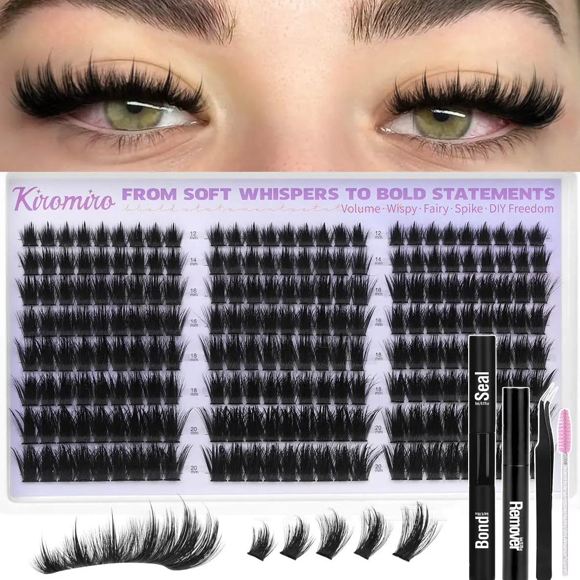 False Eyelash Clusters, 12–20mm Dense Cluster Lashes Pack, DIY False Eyelash Extension Kit, 216pcs Home-Use Makeup Tools Set, DIY Eyelash Extensions, Cosmetic False Lashes, Cluster False Eyelashes