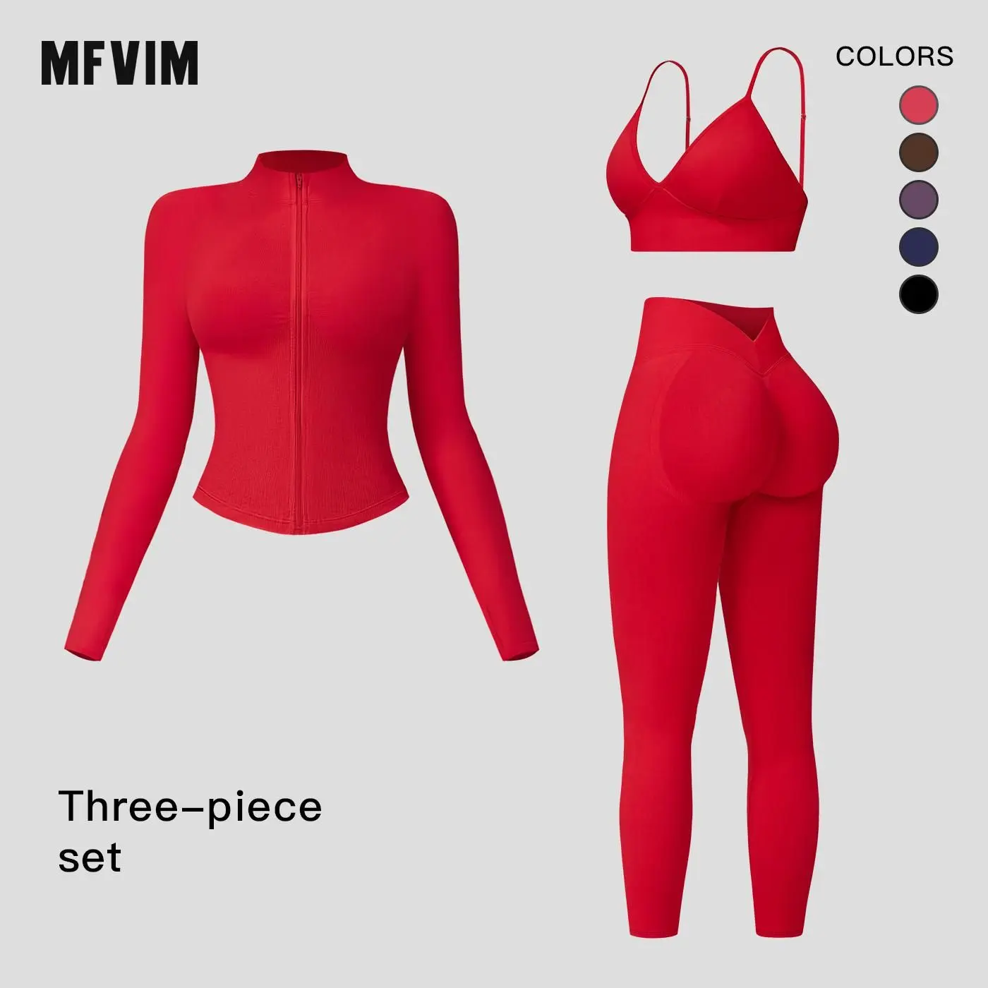 MFVIM Women’s 3-Piece Gym Clothes Set - V-Waist Tummy Control Long Pants, Sports Breathable Lightweight Athletic Outfits for Yoga, Gym, Athleisure & Athletic Workout Clothing,summerwins,travel essentials,camping essentials
