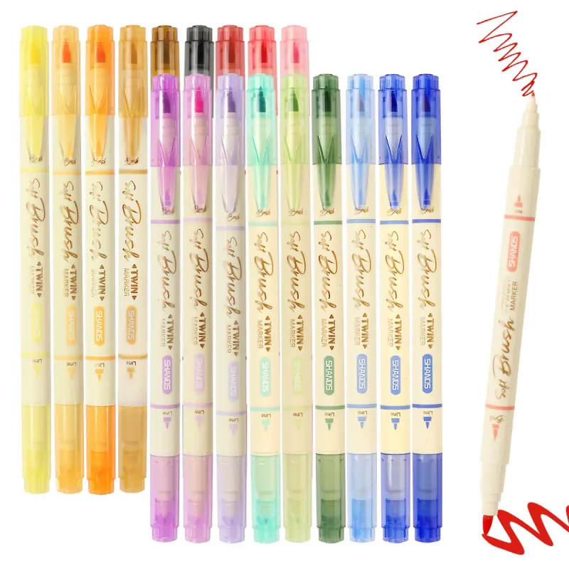 Arts Sign Brush Pen,Dual Tip Soft Brush & Fine TipMarker Felt Tip Water Based Ink Color Pens 18 Assorted Pastel Colors Great for Lettering, Journaling, Calligraphy, Writing Pen Watercolor Pens Art Markers Set