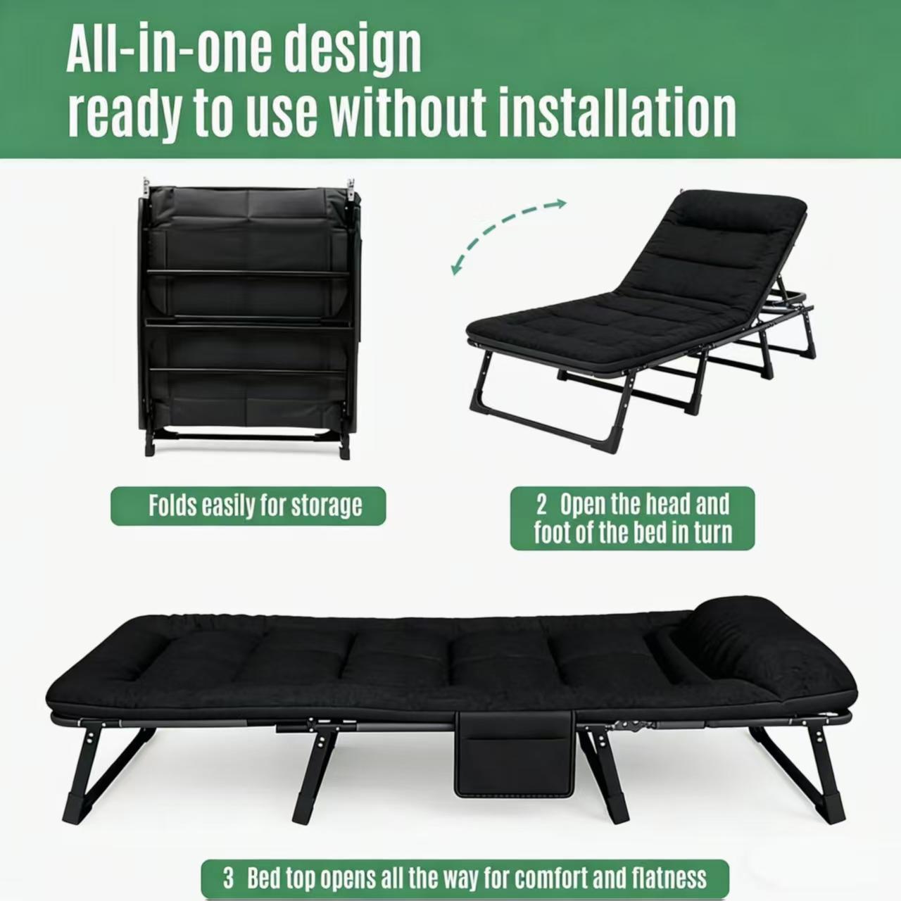 Convertible Folding Recliner to Bed - Extra Thick Mattress & Pillow, Breathable Fabric & Sturdy Frame for Living Room, Office, Camping