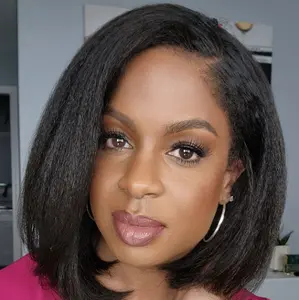 Glueless Kinky Yaki Straight Short Bob Wig with Drawstring Pre-cut 7x5 HD Lace Human Hair Wigs with Bleached Knots Beginner Friendly Natural Hairline Black Woman Wigs Lace Front Closure