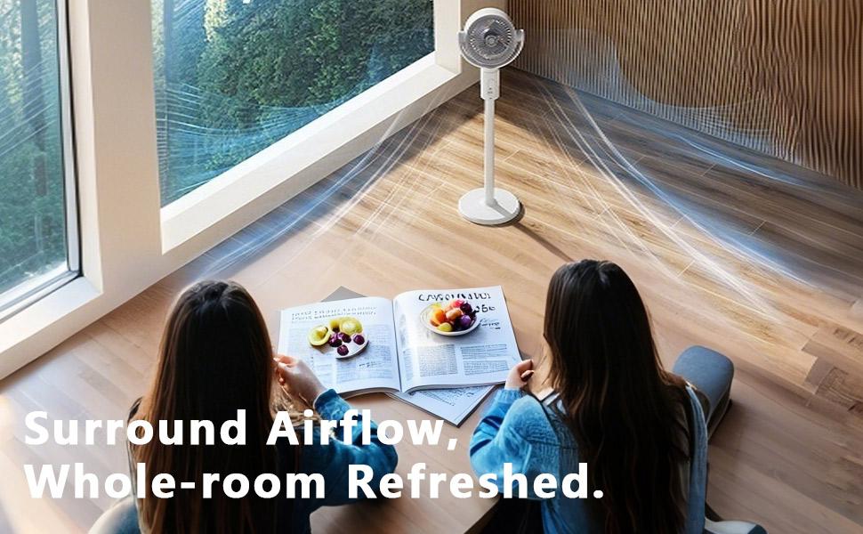 2026 Upgraded 3-in-1 Circulator Fan for Home, Standing & Desktop & Ground Mode, 3D Loop Cooling Oscillating Pedestal Fan with Remote, 9 Speeds, 20dB Quiet DC Motor, 12H Timer Airflow Fan for Bedroom Office