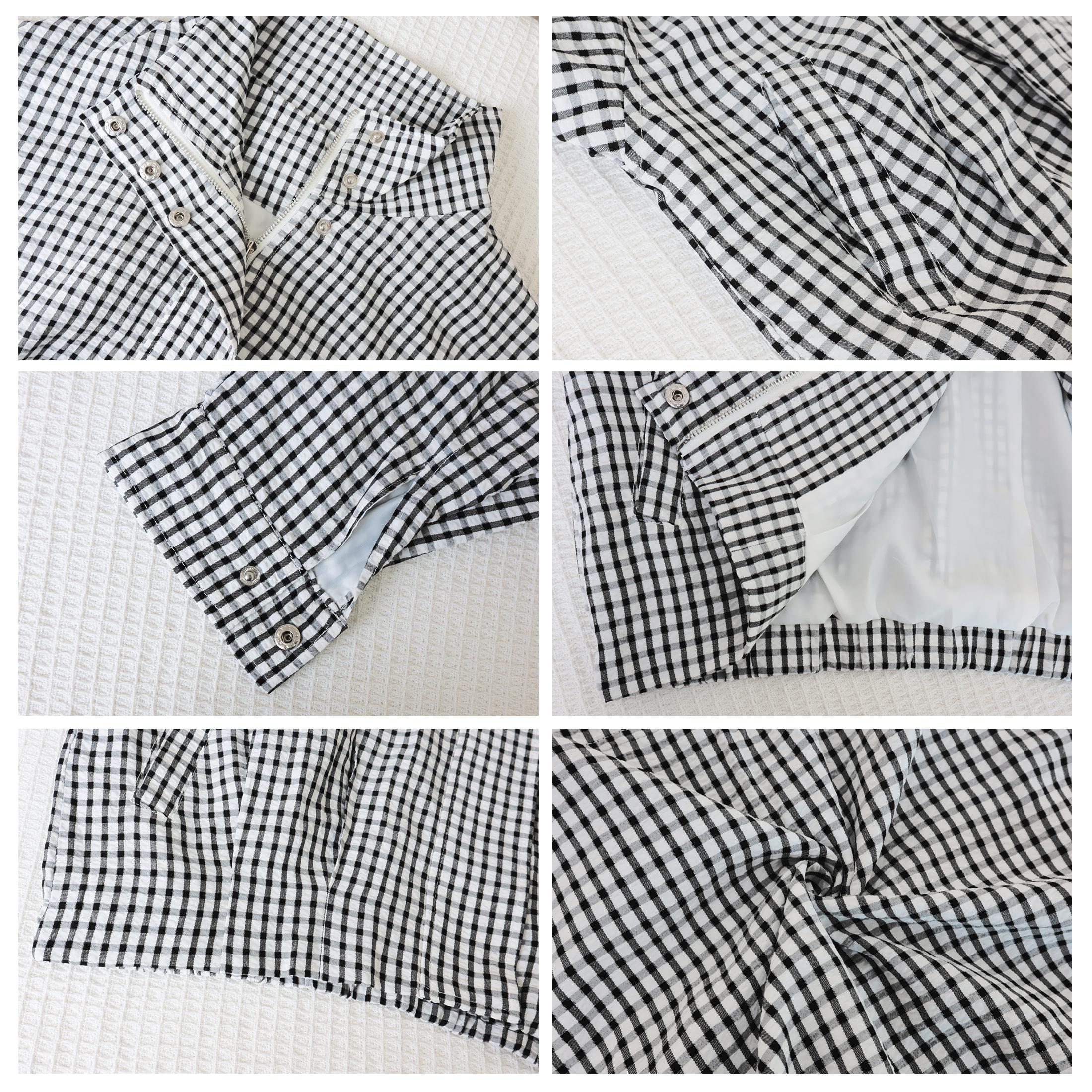 Wandal Women Stand High Neck Gingham Blouse, Oversized Balloon Long Sleeve Vintage Checkered Shirt, Loose Casual Woven Plaid Top