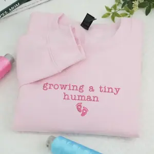 [MADE IN US] Embroidered Maternity Sweatshirt, Growing A Tiny Human Crewneck, Pregnancy Announcement Sweatshirt, Baby Shower Gift For Mom To Be