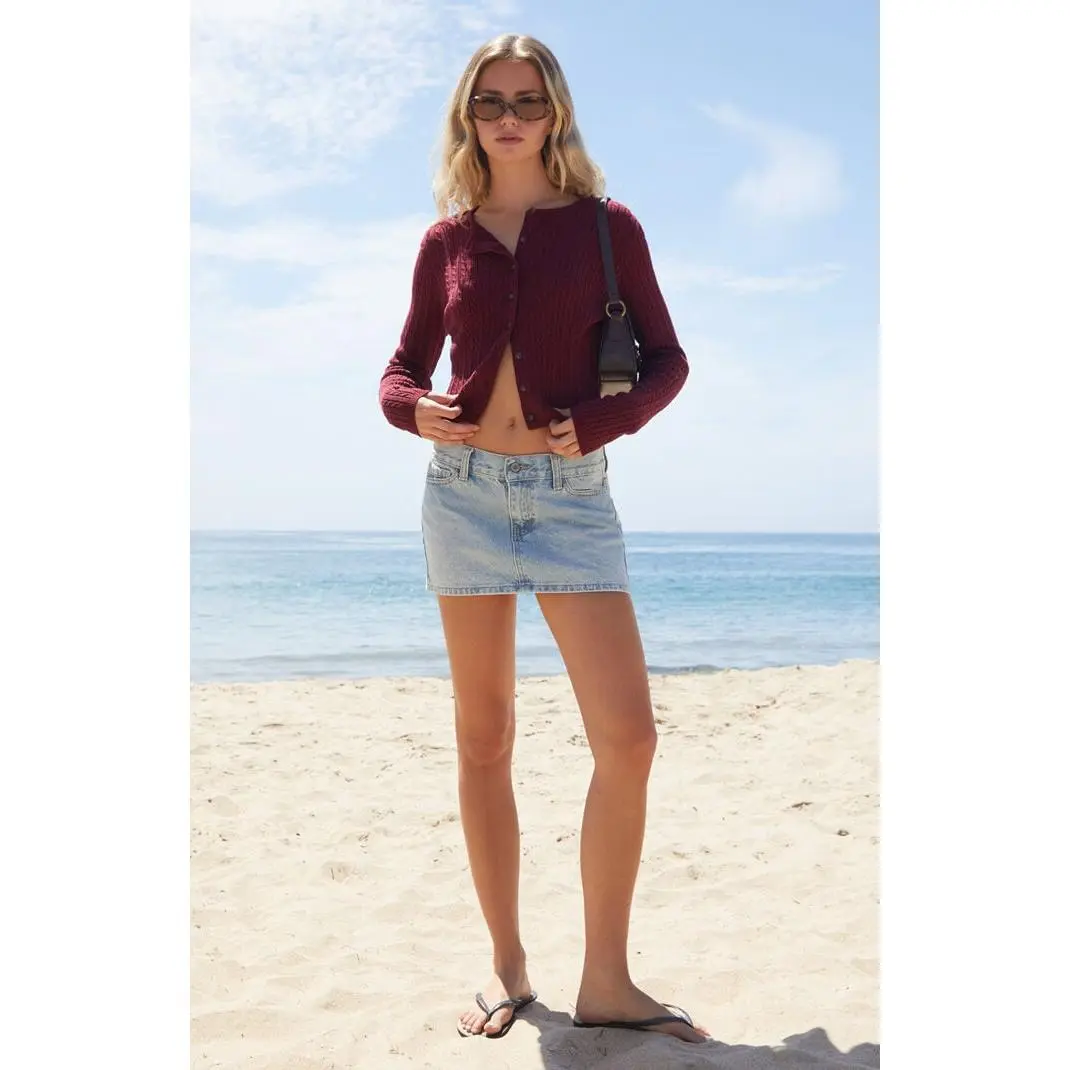 John Galt Women's Burgundy Cable Knit Cardigan