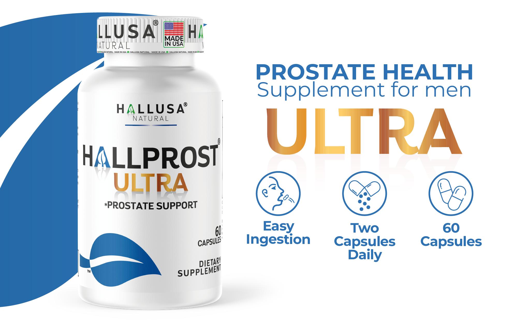 HALLUSA NATURAL HALLPROST ULTRA 60 Capsules Prostate Health Complex with Saw Palmetto & Organic Ingredients Gluten Free Non-GMO Dietary Supplement