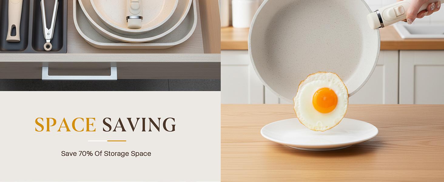 【Top Seller】USELUCK 20 Pcs Detachable Handle Non-Stick Cookware Set with Stackable Pots and Pans, Oven Safe, Healthy RV Set with Frying Induction Lids Kitchenware