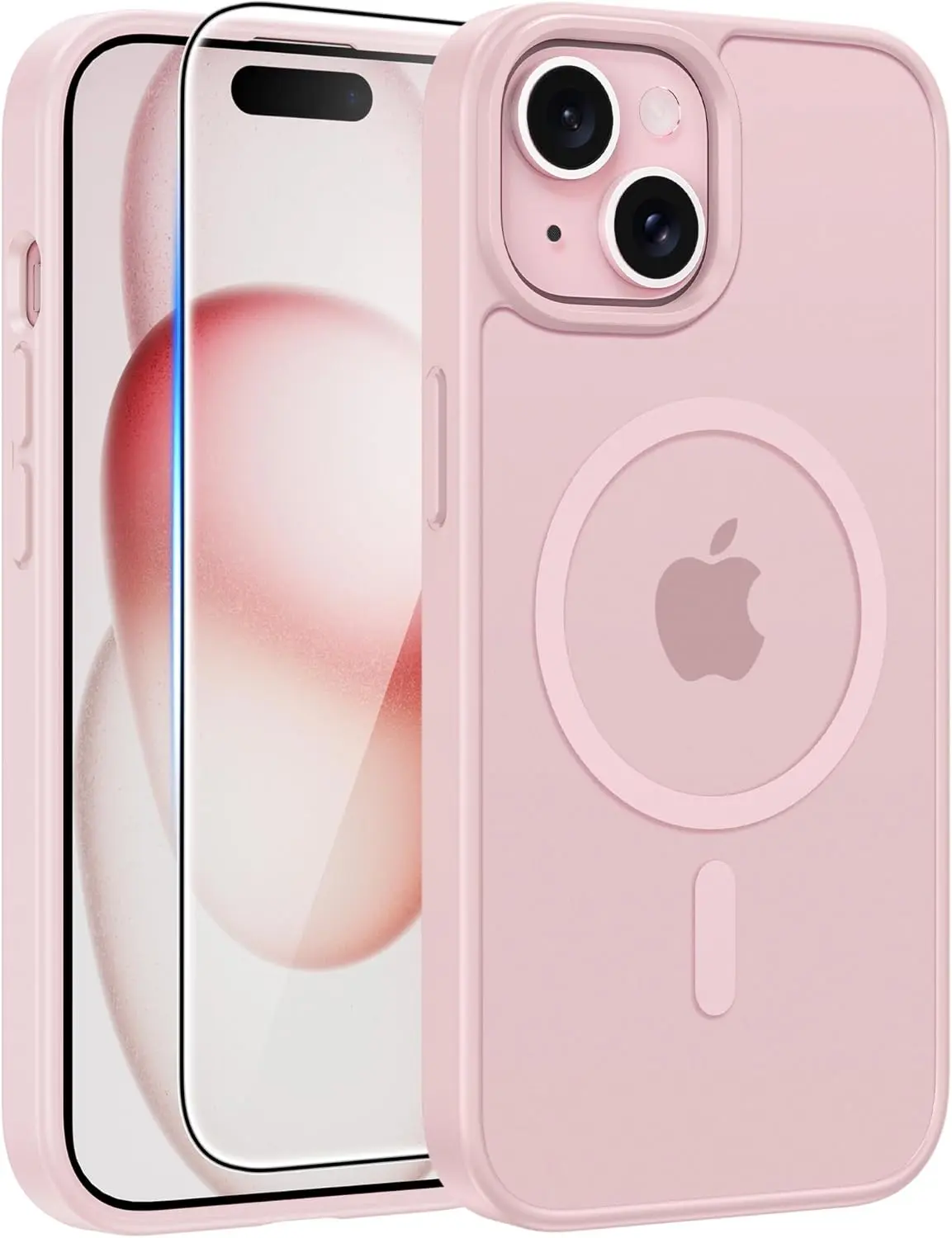 For iPhone 15 Case: for iPhone 14 Case & iPhone 13 Case [Compatible with Magsafe] Translucent Matte Cases with [Screen Protector] Military Grade Shockproof Protective Phone Cover - Light Pink