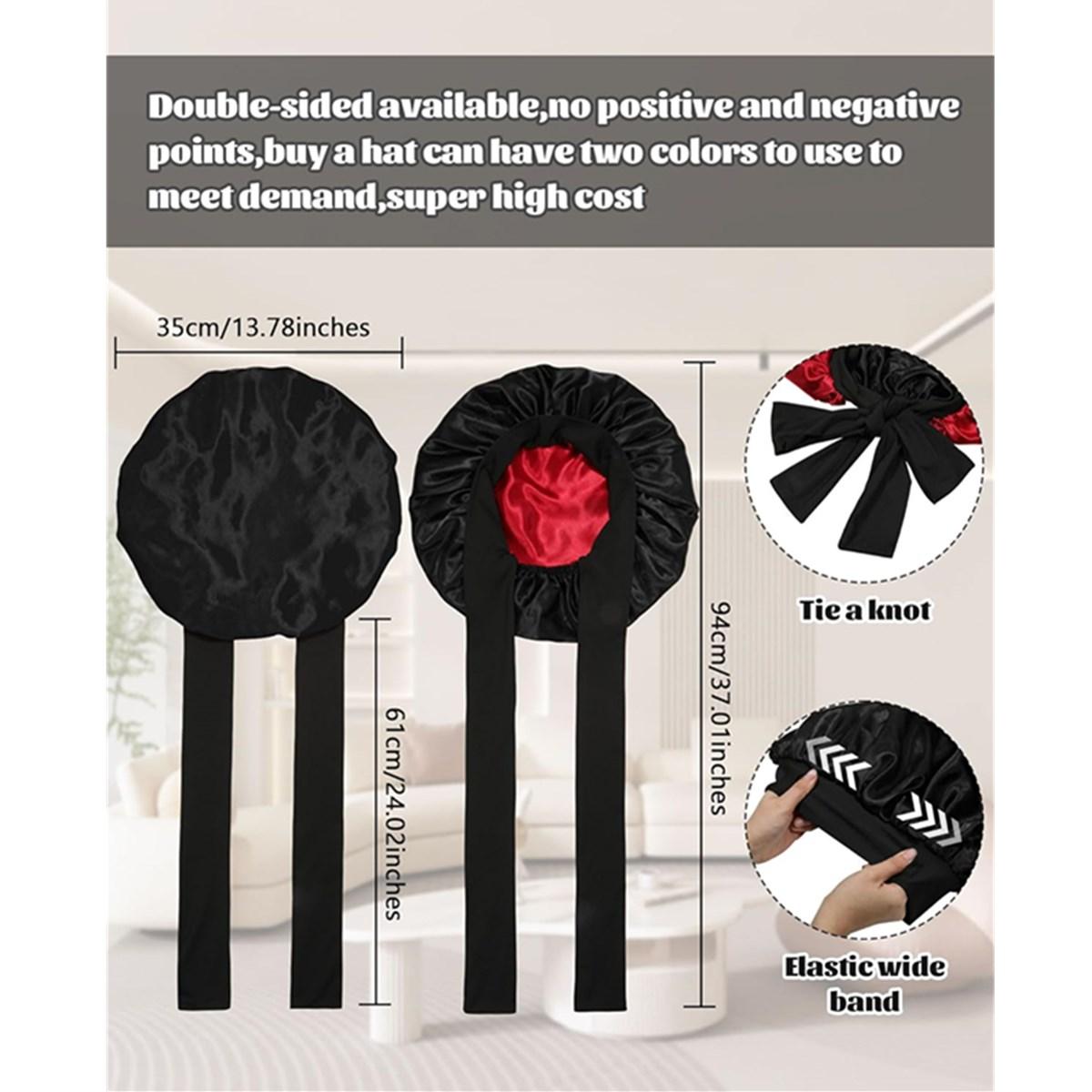 Double Layer Satin Bonnet and Eye Mask 2-piece set for Women Silk-Like Bonnets for Sleeping   cap Curly Nightcap with Elastic Tie Band Gifts for Women Hair Wraps