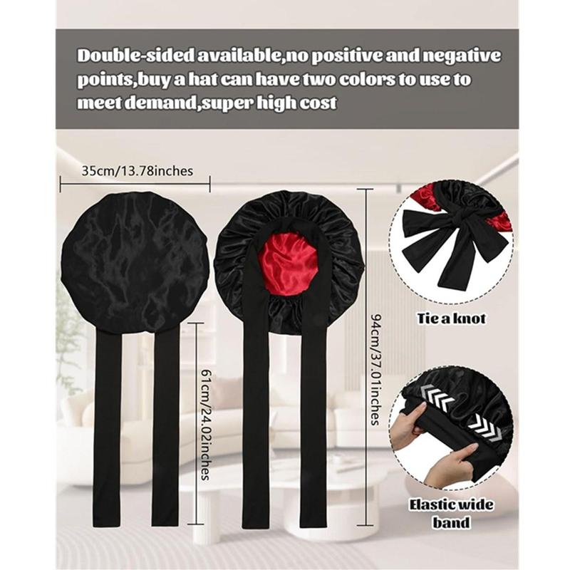 Double Layer Satin Bonnet and Eye Mask 2-piece set for Women Silk-Like Bonnets for Sleeping   cap Curly Nightcap with Elastic Tie Band Gifts for Women Hair Wraps
