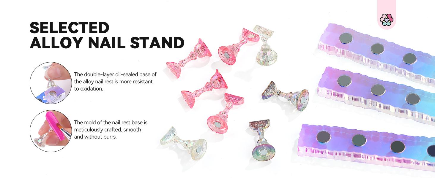 SAVILAND Nail Stand for Press-Ons: 15 magnetic Aurora Nail Holders 40 Reusable Sticky Putty Pieces Nail Painting Practice Beginner Acrylic Tools