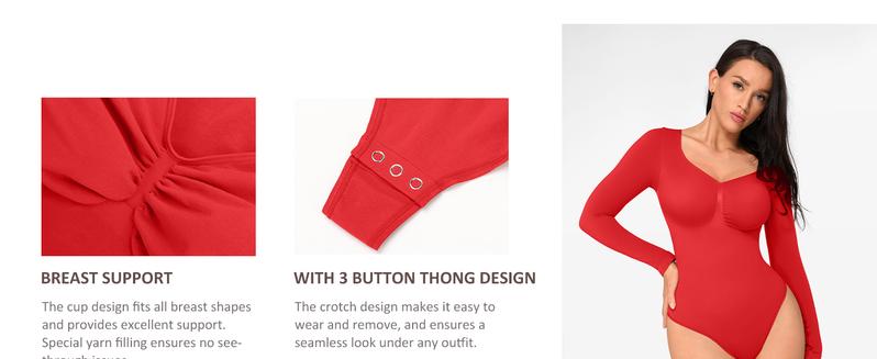 FeelinGirl Women's Seamless Shaping Long Sleeve Thong Bodysuit for Tops and Comfortable Underwear Lady livestream#3 Springtok