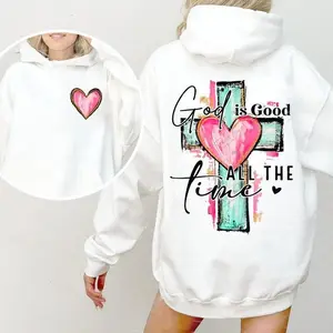 Brushstroke God Is Good All The Time Hoodie Christian Sweatshirt Religious Tee for Men and Women Jesus Apparel with Hand Drawn Cross Design Casual Womenswear