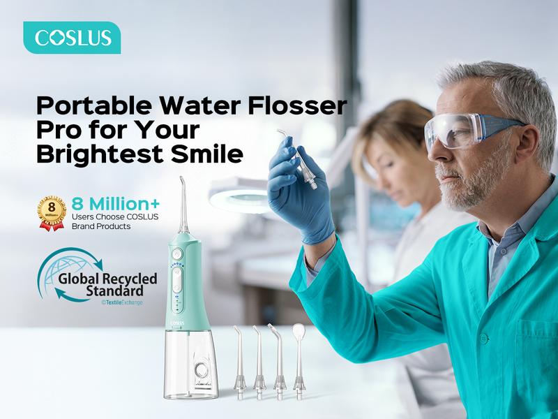 COSLUS Water Flosser Teeth Pick: Portable Cordless Oral Irrigator, 300ML Lightweight Water Cleanser for Daily Use. IPX7 Waterproof,18 Pressure Settings,Durable with Travel Storage,Ideal for Teens, Braces & Sensitive Teeth
