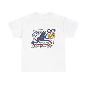 oloey Jazz Cat Graphic T-Shirt – Retro Cartoon Cat Playing Sax| Vintage Jazz Aesthetic Tee