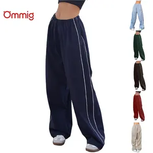 Ommig Women's Parachute Wideleg Pants Baggy Y2K Elastic Waist Wide Leg Track Pants Trousers Casual Ommig Women's Parachute Wideleg Pants Baggy Y2K Elastic Waist Wide Leg Track Pants Trousers Casual