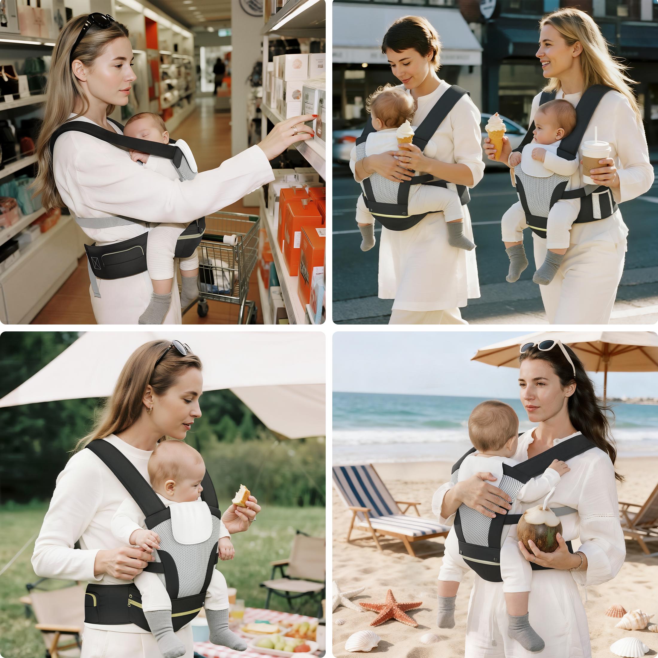 BabyBond 6 in 1 Adjustable Baby Carrier | 0-3Yrs 7-50lbs Safety-Certified | Detachable Hip Seat for Travel & Daily Use (Black)