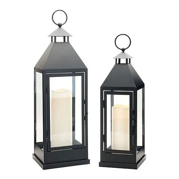 Unmatched 2-piece Set Flameless Lanterns with Holiday Bows